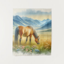 Tapiz Caballo salvaje Golden Buckskin acuarela sobre