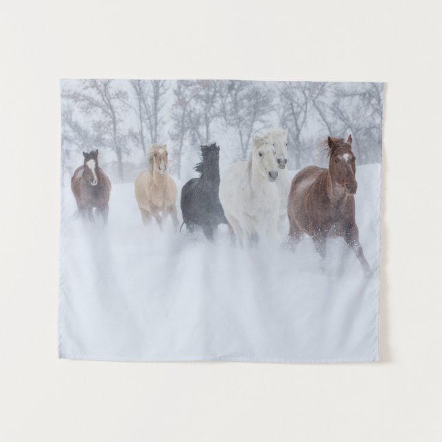 Tapiz Caballos corriendo a través de la nieve (Anverso (horizontal))