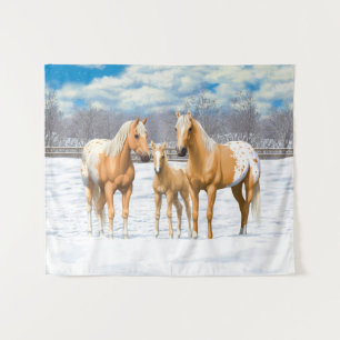 Tapiz Caballos Palomino Appaloosa De Nieve