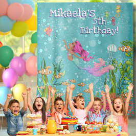 Tapiz Cabello Rosa Negro Sirena Bajo el Mar Fondo