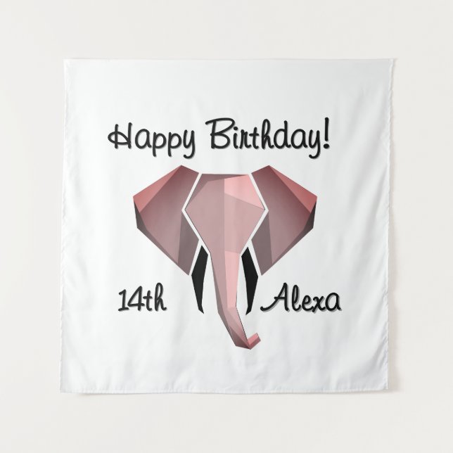 Tapiz Cabeza de elefante geométrico Cumpleaños Edad y No (Anverso)