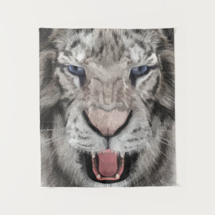 Tapiz Cabeza de Tigre Blanco Estética de Vida Silvestre