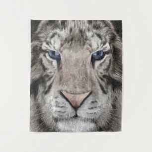 Tapiz Cabeza de Tigre Blanco Estética de Vida Silvestre