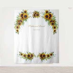 Tapiz Cabina de Fotos de Boda con Girasoles en Acuarela