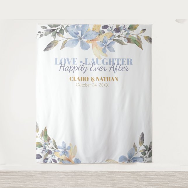 Tapiz Cabina de Fotos de Boda Floral con Acuarela Púrpur (Anverso)