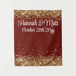 Tapiz Cabina de Fotos de Boda Personalizada Burgundy Oro
