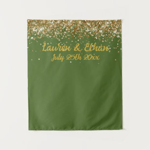 Tapiz Cabina de Fotos de Boda Personalizada Verde Musgo