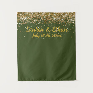Tapiz Cabina de Fotos de Boda Personalizada Verde Oliva