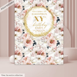 Tapiz Cabina de Fotos de Cumpleaños con Flores Polvorien