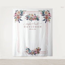 Tapiz Cabina de Fotos de Flores Rosadas Azul Polvoriento