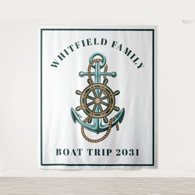 Tapiz Cabina de fotos familiar personalizada con ancla n (Anverso)