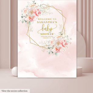 Tapiz Cabina de fotos para baby shower con rosa dorado y