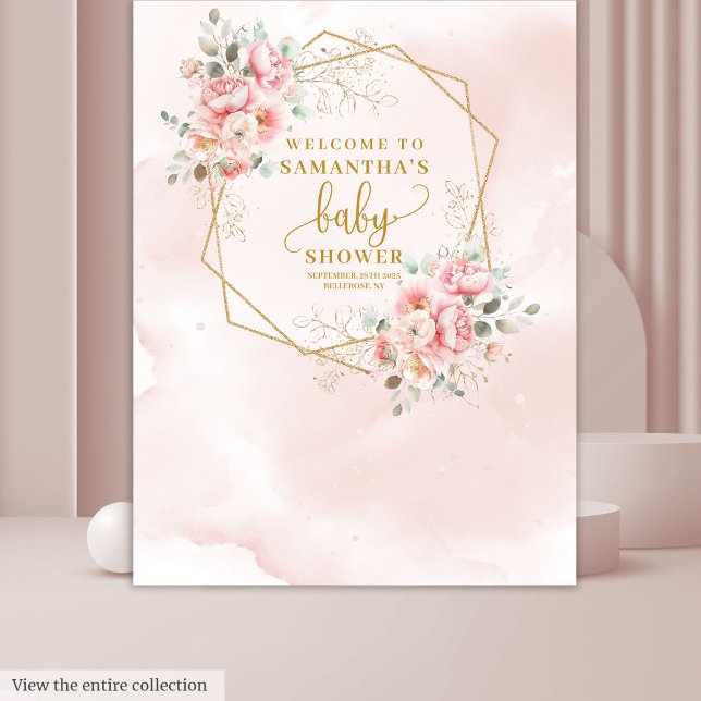 Tapiz Cabina de fotos para baby shower con rosa elegante (Fancy blush pink gold baby shower photo booth Tapestry)