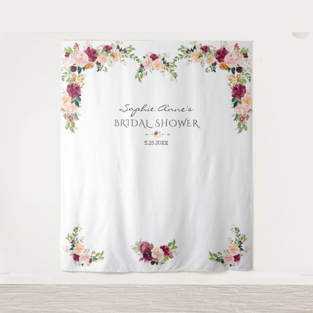 Tapiz Cabina de Fotos para Fiesta de Bodas Floral Borgoñ (Anverso)