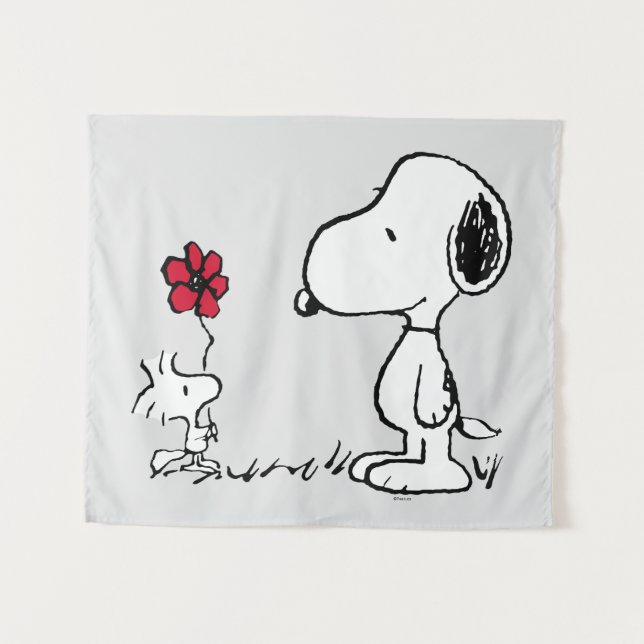 Tapiz Cacahuetes | Snoopy & Woodstock Rojo y Negro (Anverso (horizontal))