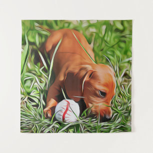 Tapiz Cachorro De Dachshund En La Grasa Con Xmas De Bola