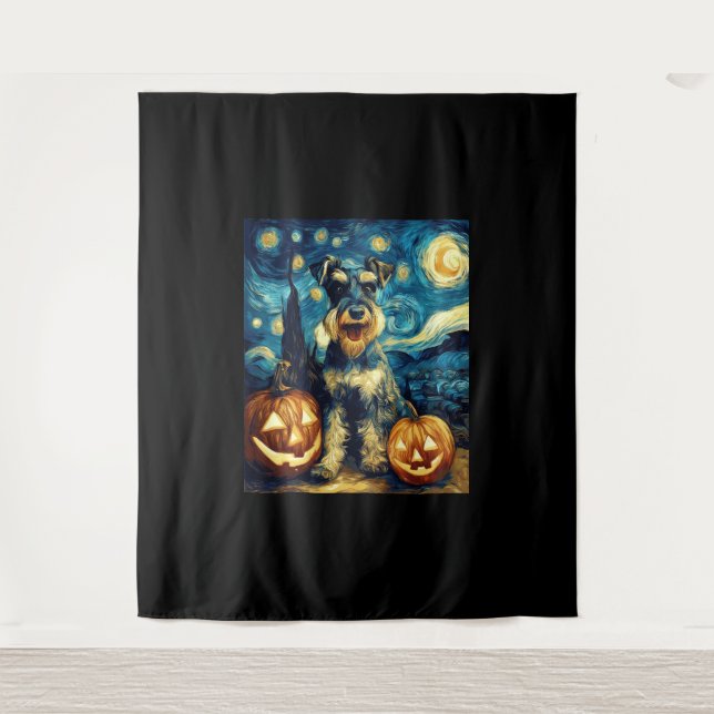Tapiz Cachorro Schnauzer Miniatura Lindo Halloween Jack  (Anverso)
