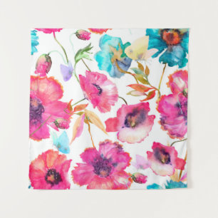 Tapiz Cachorros rojos y flores azules con mariposas, qué
