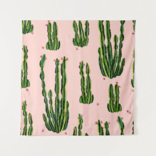 Tapiz Cacti acuarela: Floreciente patrón sin foco