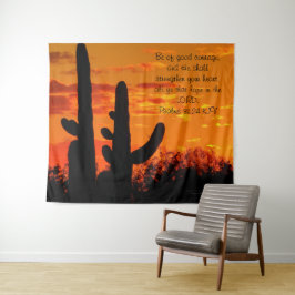 Tapiz Cacti De Arizona Saguaro Con Sunset Naranja Lumino