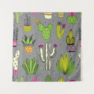 Tapiz Cacti, suculentos: fondo tropical vintage.