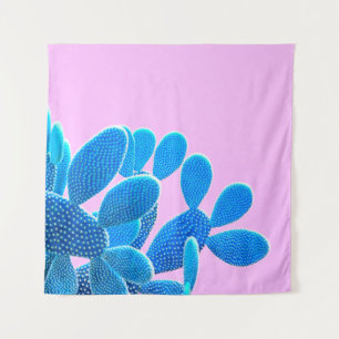 Tapiz Cactus de color azul sobre fondo rosado. Moda, m