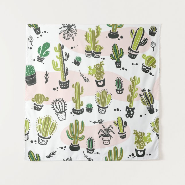 Tapiz Cactus dibujados a mano: sin costuras vintage. (Anverso)