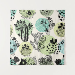 Tapiz Cactús en floración: Encanto sin costura por mano