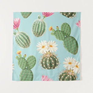 Tapiz Cactus, flores rosas: decoración luminosa