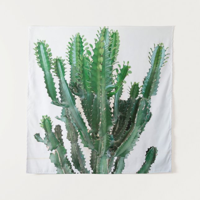 Tapiz Cactus verdes sobre fondo blanco. (Anverso)