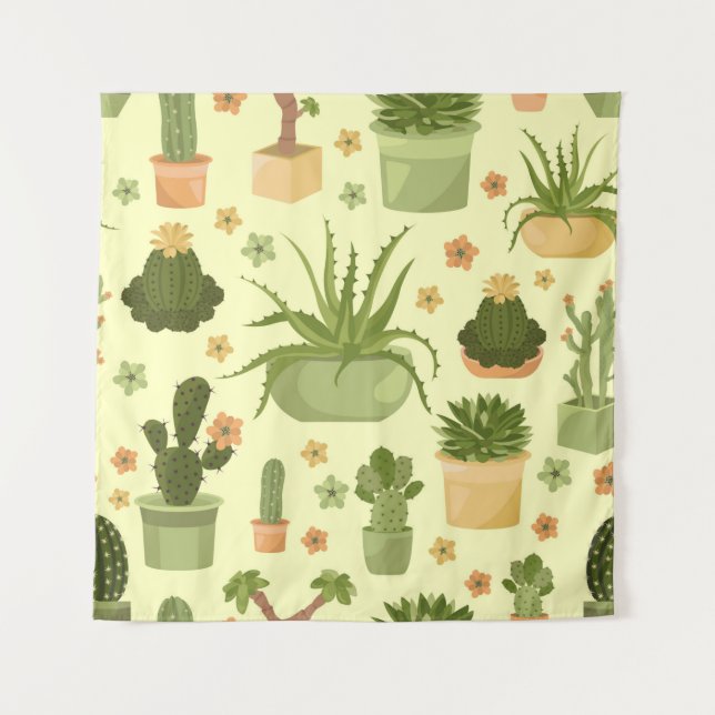 Tapiz Cactuses and succulents seamless pattern. Housepla (Anverso)