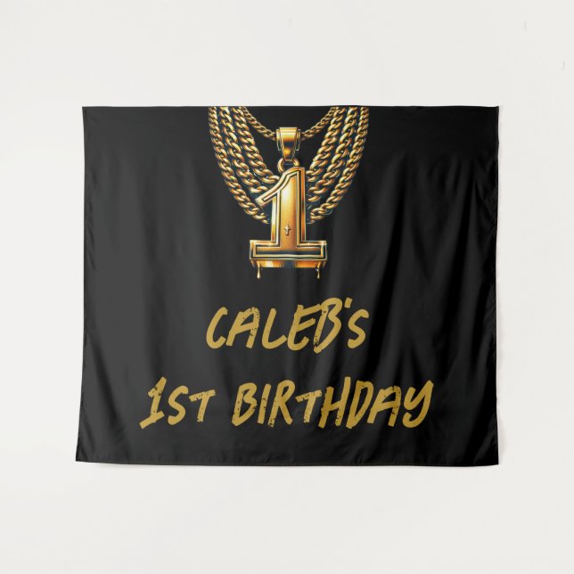 Tapiz Cadena de Oro 1 Gota #1 Cumpleaños 1 (Anverso (horizontal))