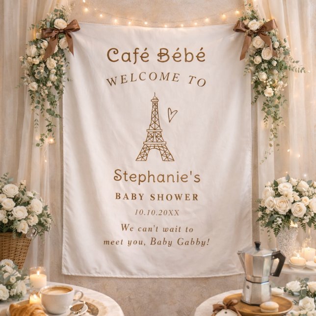 Tapiz Cafe Bebe Coffee Baby Shower Fabric Welcome Sign (Subido por el creador)