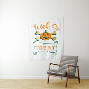 Tapiz Calabaza de Halloween con truco o tratar cruces