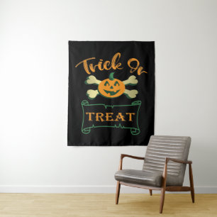 Tapiz Calabaza de Halloween con truco o tratar cruces