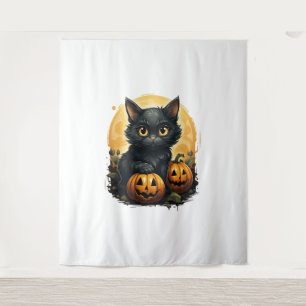 Tapiz Calabaza Halloween para gato negro - Gato