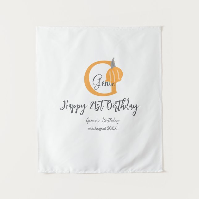 Tapiz Calabaza naranja otoño cumpleaños 21 pastel gris o (Anverso)