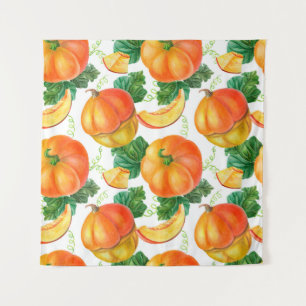 Tapiz Calabaza naranja sobre fondo blanco. Patata sin fo