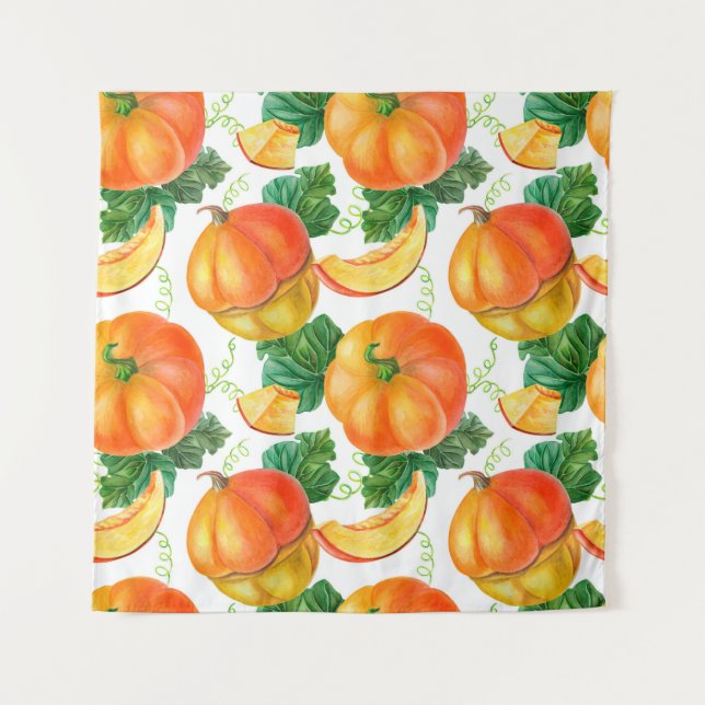 Tapiz Calabaza naranja sobre fondo blanco. Patata sin fo (Anverso)