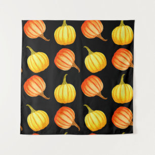 Tapiz Calabaza naranja y amarilla redonda. Acuarela sin