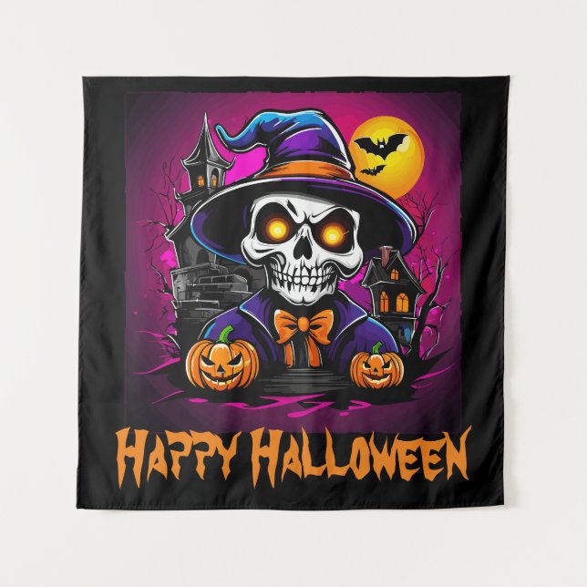 Tapiz Calabaza Personalizado de Halloween con un colorid (Anverso)