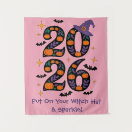 Tapiz Calabazas de Halloween rosadas 2026 Sombrero de Br