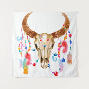 Tapiz Calavera acuarela aislada: fondo blanco.