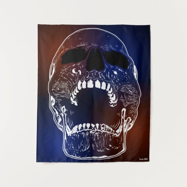 Tapiz Calavera azul roja - Calavera humana (Anverso)