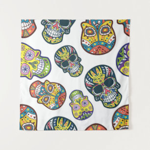 Tapiz Calavera de azúcar colorida: patrón intrincado.