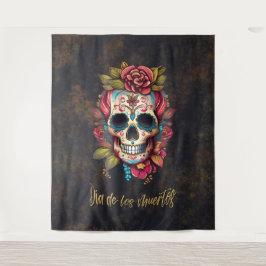Tapiz Calavera de azúcar floral Día de los Muertos Españ