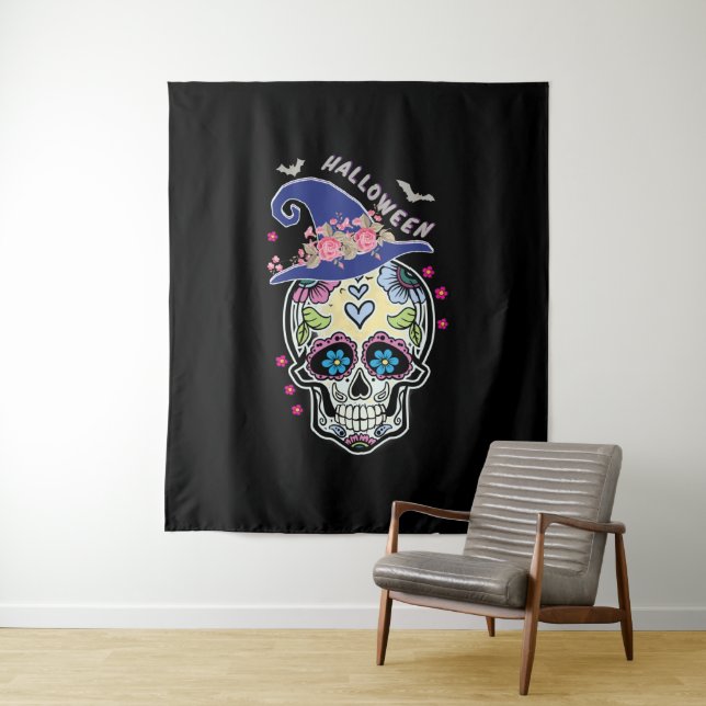 Tapiz Calavera de Flor de Halloween (In situ)
