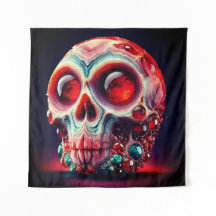 Calavera de geoda con joyas rojas