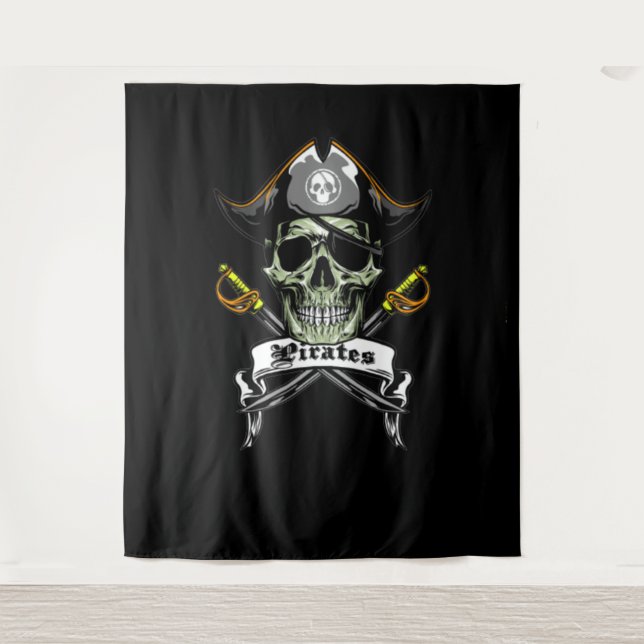 Tapiz Calavera de Pirata Huesos Fondo (Anverso)
