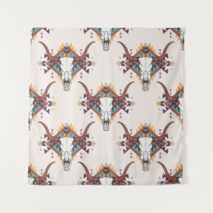 Tapiz Calavera de toros tribales: Boho Seamless